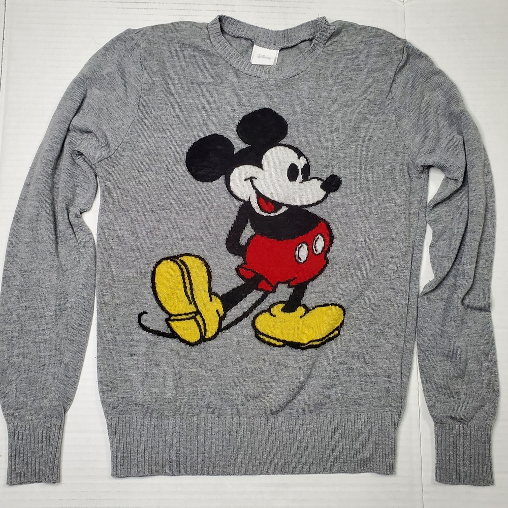 Disney Woman's Light Weight Gray Crewneck Sweater with Mickey Mouse M